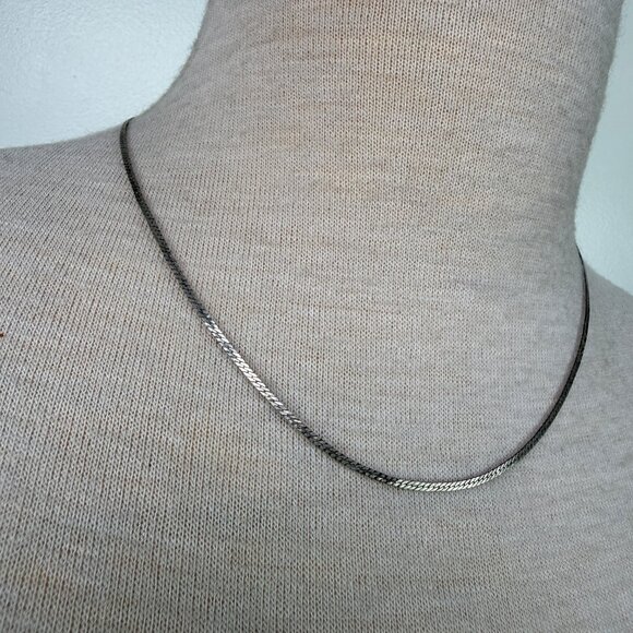 Vintage Sterling Silver Herringbone Chain Necklace 19" - Picture 3 of 7